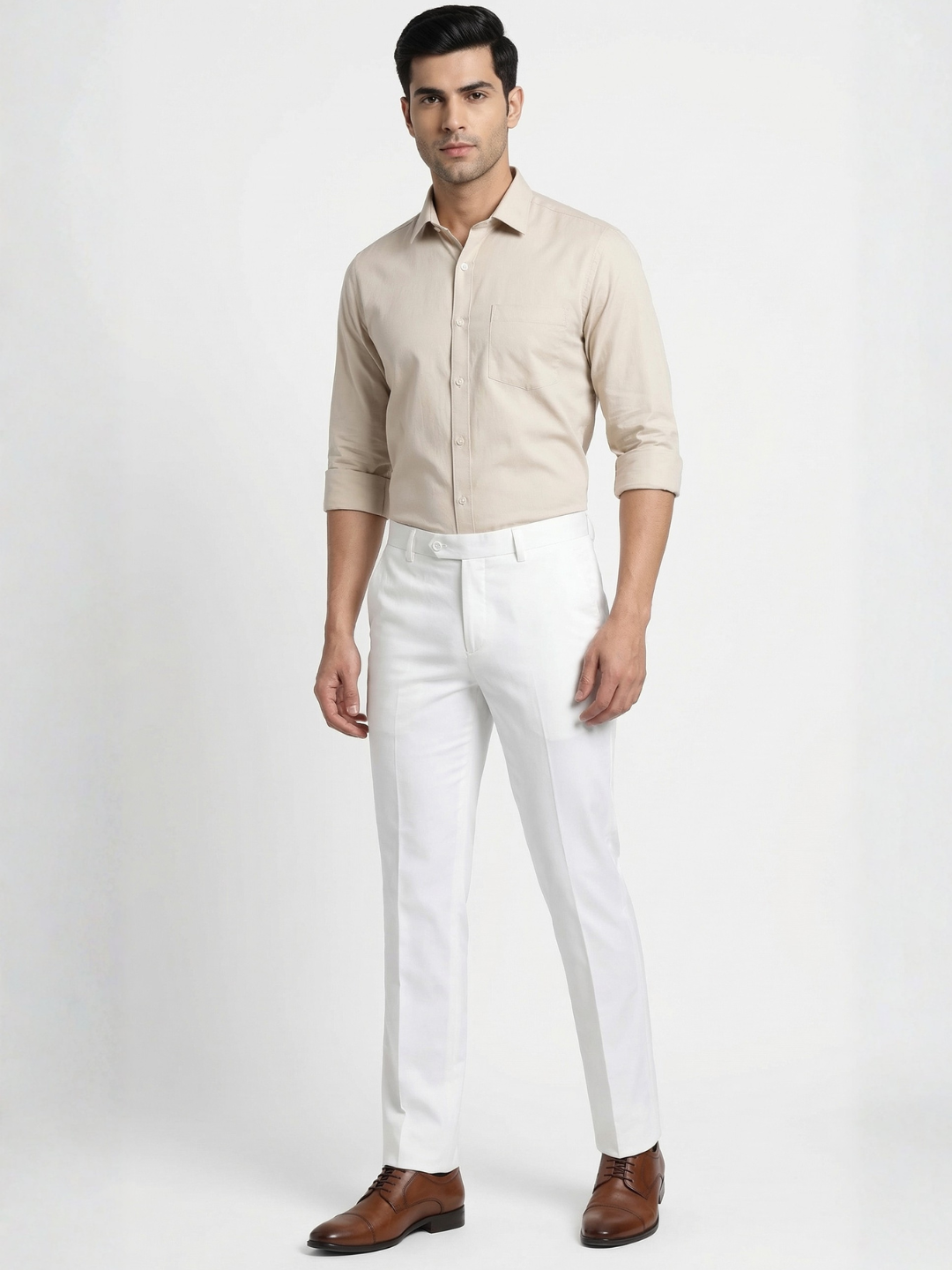 White Smart Fit Stretchable Trouser
