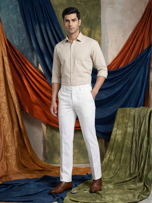 White Smart Fit Stretchable Trouser