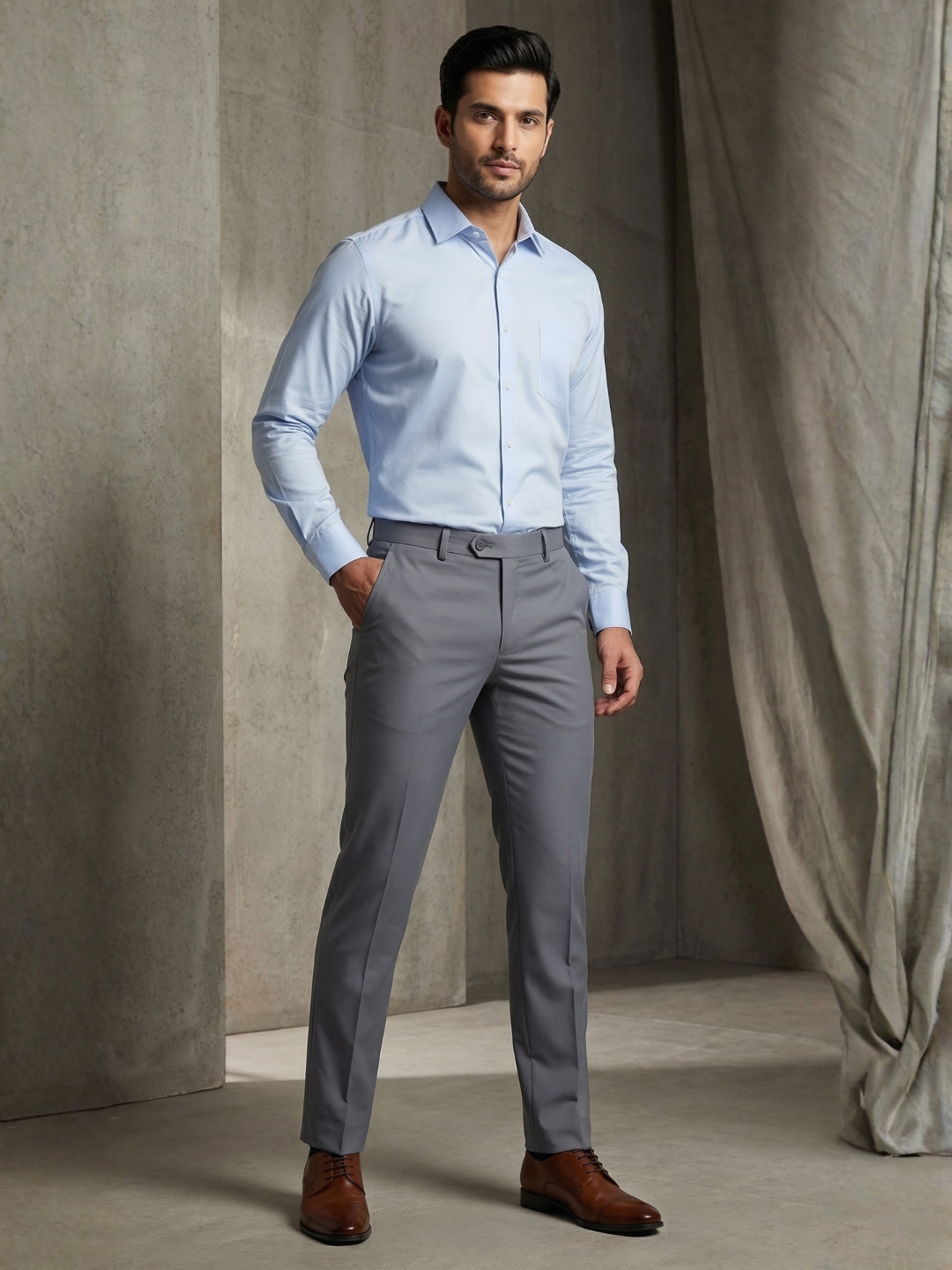 Blueish Grey Smart Fit Stretchable Trouser