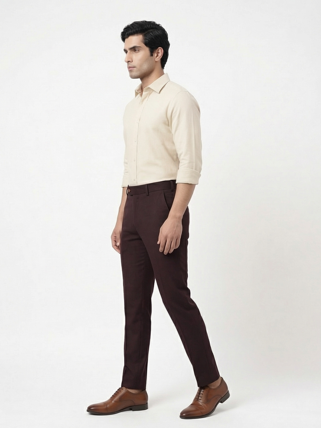 Wine Smart Fit Stretchable Trouser