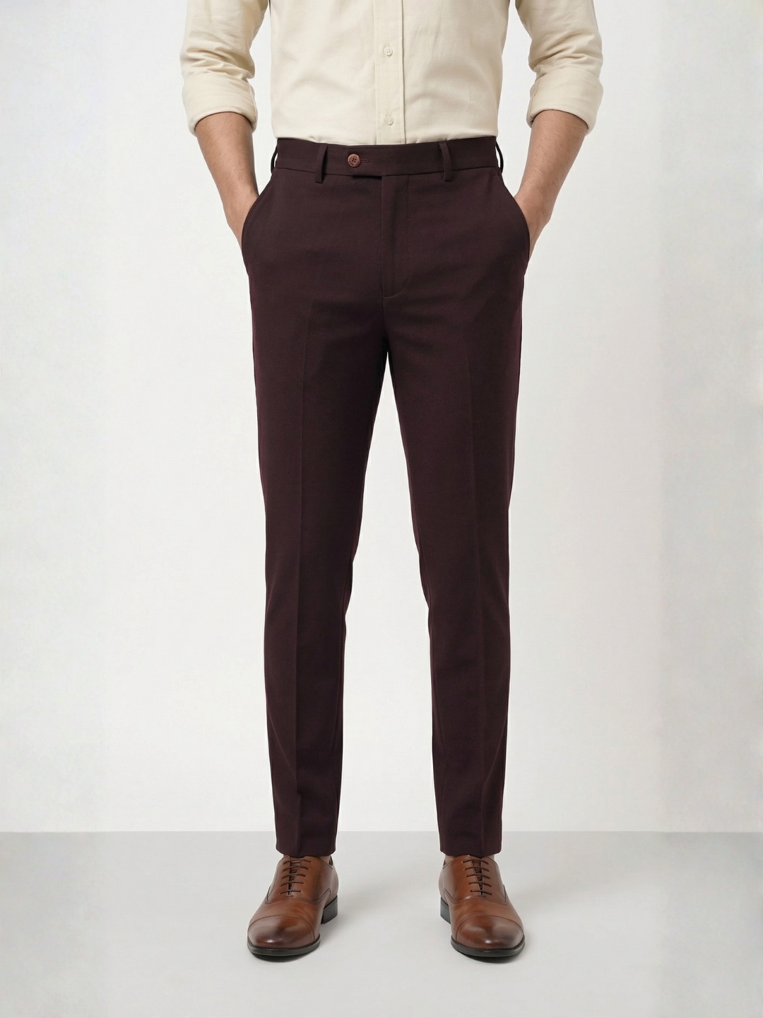 Wine Smart Fit Stretchable Trouser