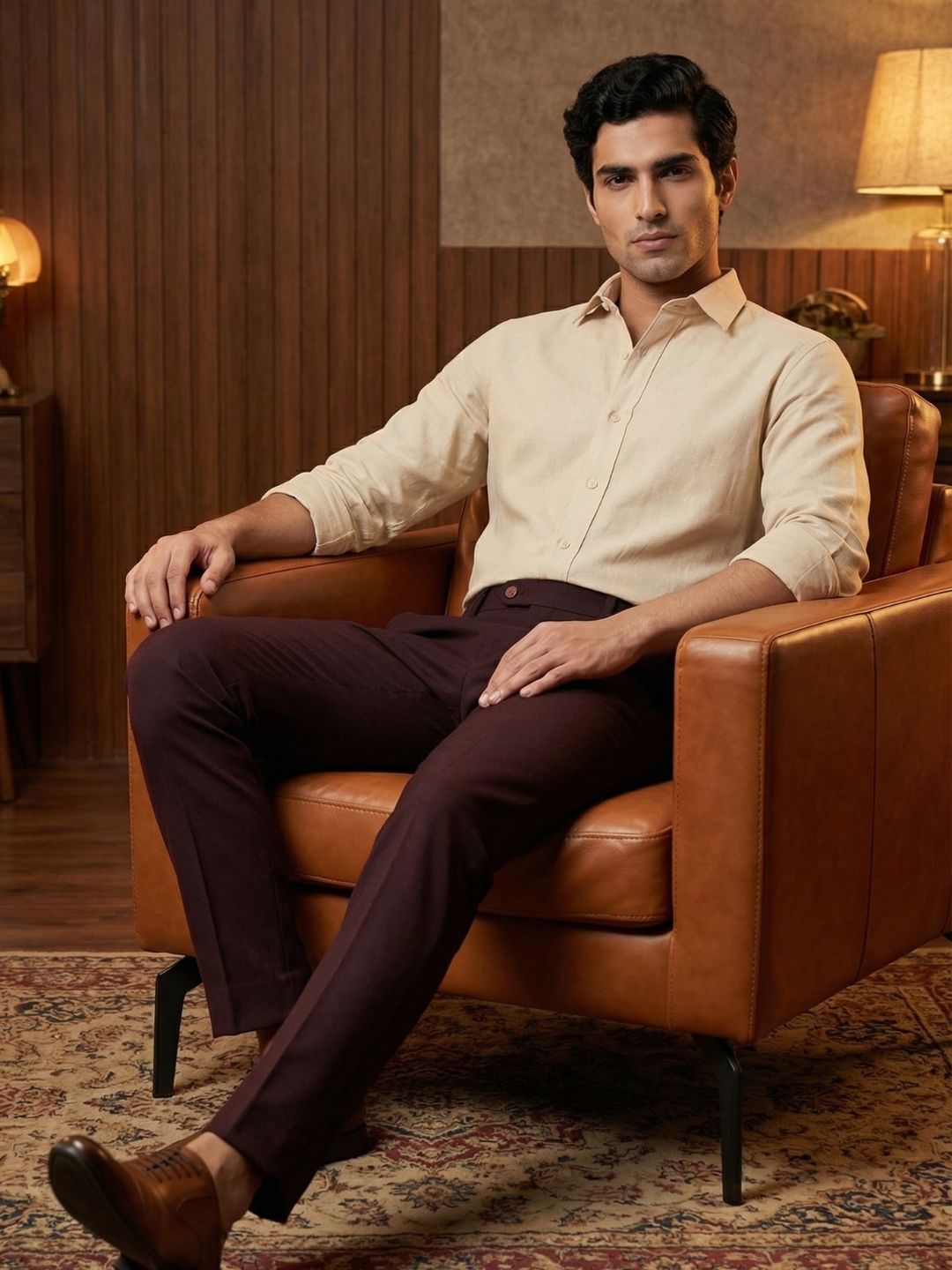 Wine Smart Fit Stretchable Trouser