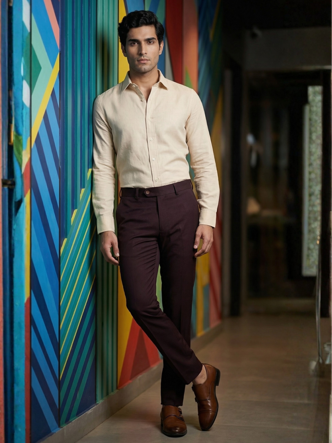 Wine Smart Fit Stretchable Trouser